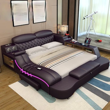 טאטאמי מיטה גדולה מיטה מיטה זוגית 2 מ '2.2 מ' 2.4 מאסטר חדר שינה יפני מודרני מינימליסטי התרחבו השינה עור המיטה
