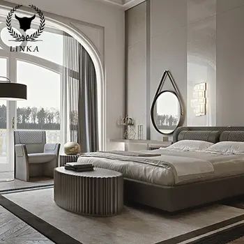 הסגנון האיטלקי אור יוקרה מיטה זוגית מודרנית מינימליסטי הביתה מאסטר חדר שינה רחב עם משענת אור יוקרה 2.2 מ ' מיטה