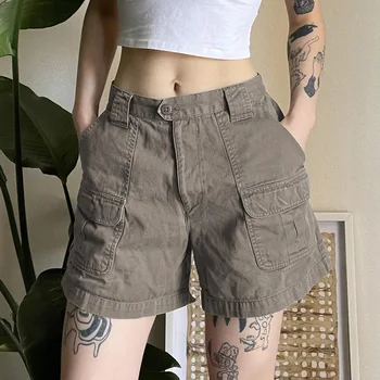 בציר כל-התאמה מכנסי ג 'ינס קצרים אופנת רחוב באגי מזדמן מטען קצר ג ' ינס נשים עלייה נמוכה מכנסיים קצרים Harajuku Y2k גראנג'