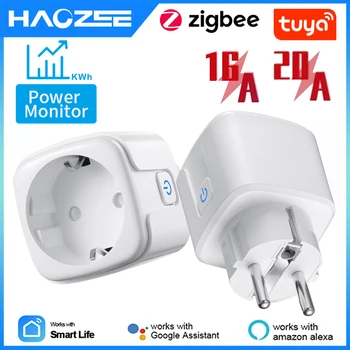 Tuya חכם Zigbee Plug 16A/20A האיחוד האירופי לשקע 3680W מד כוח Compatiable עם אלקסה, רכזת Tuya