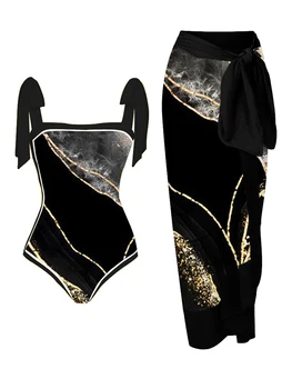 שחורה אופנה 2023 קיץ גבירותיי האחרונות עיצוב בגדי ים כסף מוזהב קישט רצועות עיצוב מקשה אחת בגד ים ארוך לכסות