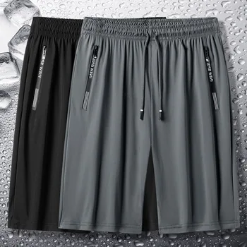 מ-8XL קרח משי מכנסיים קצרים של הגברים קיץ מכנסי ספורט joggy כושר הברך אורך המכנסיים זכר קצרים חוף בתוספת גודל