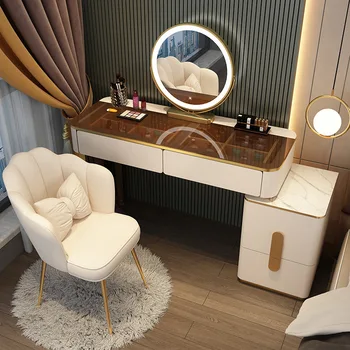 ארון מינימליסטי מראות סט איפור השינה השולחן מיכל הכיסא עם LED הלבשה ילדה ליד המיטה אחסון משולב יהירות