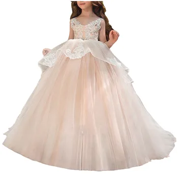 תחרה, פרח ילדה שמלות חתונה אשליה טהורה אפליקציות בטקס אכילת לחם הקודש, שמלה בהזמנה אישית רשמית צד שמלות