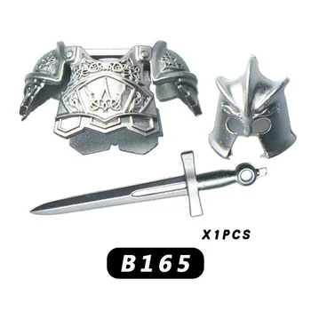MOC ימי הביניים לוחם חיילים הנשק להגדיר חרב קסדת השריון אבני הבניין אביזרים לבנים צעצועים דמויות לילדים מתנות