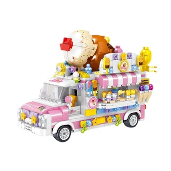 עיר יציאה באוטובוס אבני הבניין קרוואן הרכב אוכל גלידה מיני חלקים Street View לבנים צעצועים עבור בנות מתנות