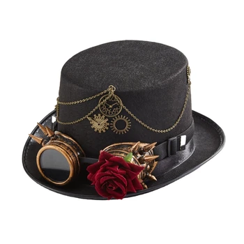 Steampunk גברים כובע עם משקפי הומו המגבעת Steampunk מגבעת מגבעת וינטג ' ליל כל הקדושים המגבעת גותי קרנבל מועדון לילה