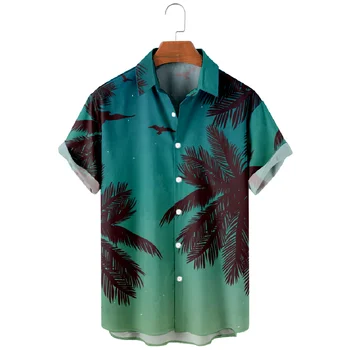 מנופחים חולצת הוואי לגברים קיץ אופנה Y2k אופנת רחוב טי-שירט לגברים שרוול קצר בציר החוף Harajuku החולצה