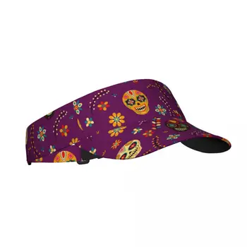ספורט שמש כובע מתכוונן מגן UV להגנה העליון ריק טניס, גולף, ריצה קרם הגנה כובע מקסיקו הגולגולת פרחים