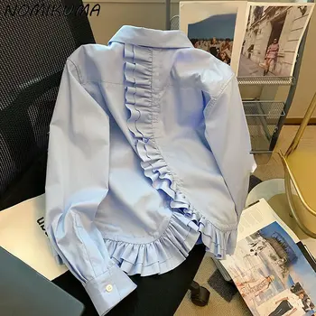 Nomikuma אופנה לפרוע טלאים שרוול ארוך Turn-dwn צווארון החולצה החולצה נשים 2023 אביב קוריאנית Elegamt Blusas העליון Mujer