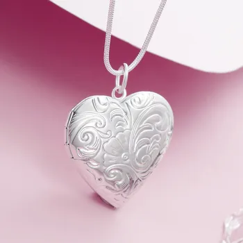 חם מכירת תכשיטים מצופה כסף בצורת פרח לב לתמונה שרשרת תליון מעוטר בנות בנות מתנות יוקרה
