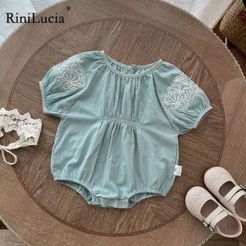 RiniLucia מתוק לתינוק הנולד ילדה אוברול דק שרוול קצר רקמה בנות בגד 2023 חתיכה אחת תלבושות קיץ בגדים