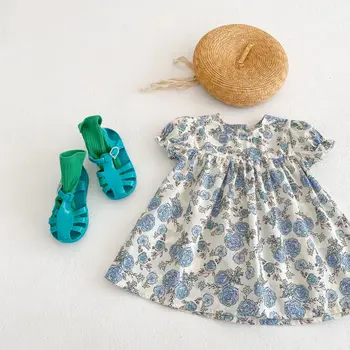 2023 נערת הקיץ של התינוק השמלה 0-3 שנים תינוק בן מגניב אדמונית, פרח כותנה מודפס שרוול קצר חצאית מזדמן ילדים שמלות