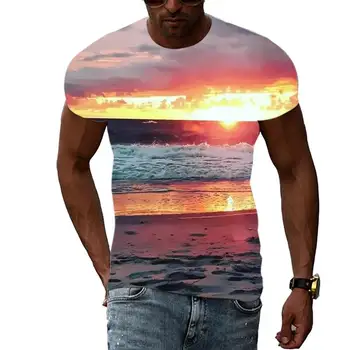 Summer3D הדפסה אישיות מוט צוואר קצר שרוול חולצות בגדים אופנה פנאי חוף הים דפוס חולצת הטריקו של הגברים היפ הופ