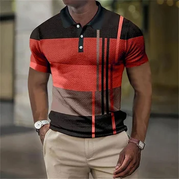 2023 חדש לגברים חולצת פולו 3d פסים אנכיים הדפסה באיכות גבוהה של גברים בגדי קיץ מזדמן קצר עם שרוולים רחוב צמרות מגניב Tees