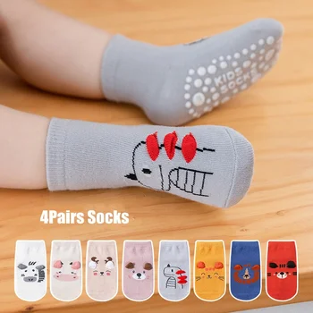4Pairs/הרבה אנטי להחליק גרביים לתינוק חמוד חיה קריקטורה תינוק בנות גרב תינוקות של הרצפה גרביים 0-3 שנים