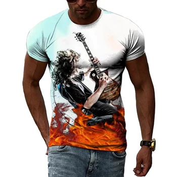 הקיץ היפ הופ מגניב גיטרה מוסיקאי גרפי חולצות גברים מזדמנים אישיות יצירתית הדפסת 3D O-צוואר קצר שרוול חולצות Tees