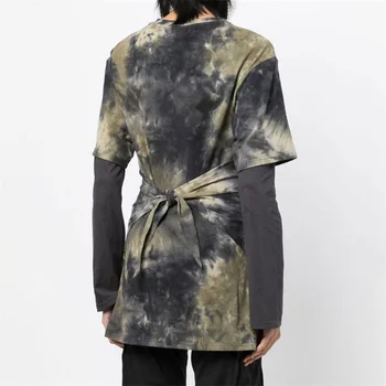חולצה לנשים 2023 קיץ חדש רשת הבקרה כותנה שרוול ארוך העליון אופנה קוריאנית לקשור צבוע אלסטי צוואר עגול סוודר y2k traf