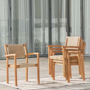 חיצוני נקי-קו מסגרת עיצוב כסאות,עץ טבעי קש צ ' ספיק אוכל עץ הכיסא,סט של 2,להשתמש פטיו,חיצוני